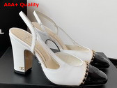 Chanel Slingback Pump in White and Black Lambskin and Patent Calfskin Replica