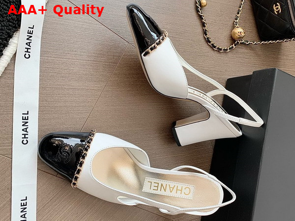 Chanel Slingback Pump in White and Black Lambskin and Patent Calfskin Replica