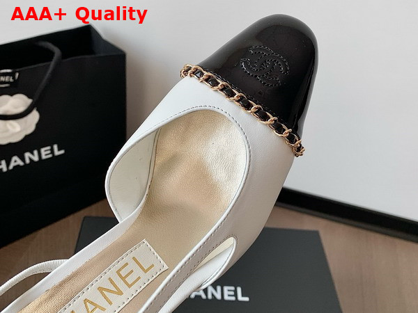 Chanel Slingback Pump in White and Black Lambskin and Patent Calfskin Replica