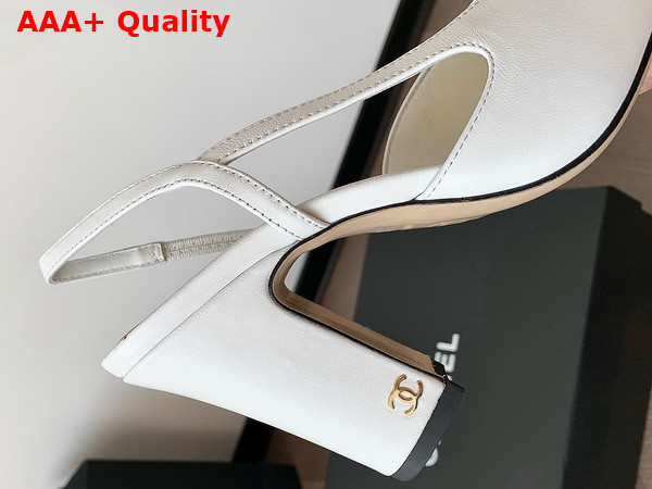 Chanel Slingback Pump in White and Black Lambskin and Patent Calfskin Replica