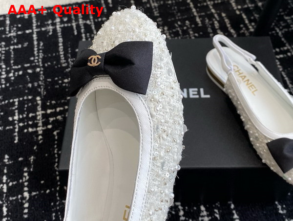 Chanel Slingbacks Embroidery Strass and Lambskin White Ref G45689 Replica