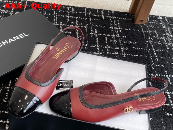 Chanel Slingbacks Lambskin and Patent Calfskin Dark Red and Black Replica