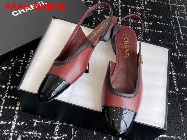 Chanel Slingbacks Lambskin and Patent Calfskin Dark Red and Black Replica