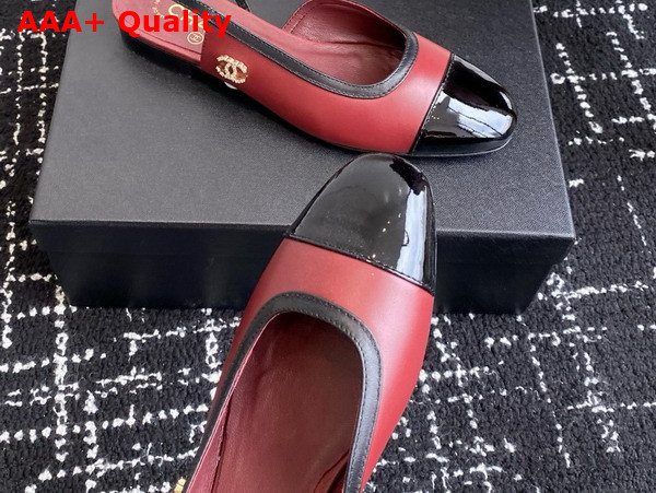 Chanel Slingbacks Lambskin and Patent Calfskin Dark Red and Black Replica
