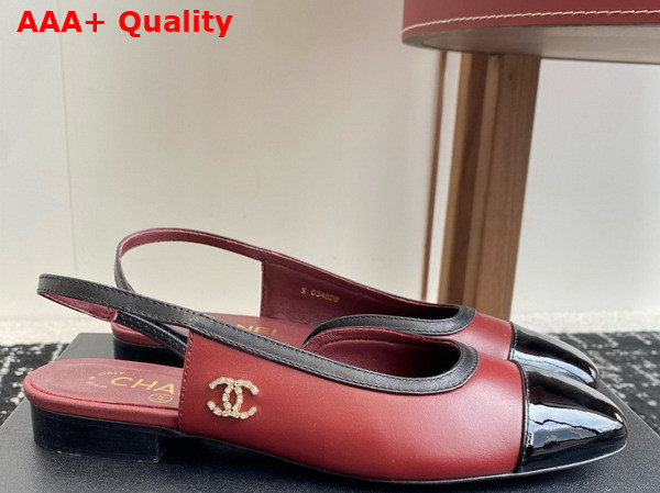 Chanel Slingbacks Lambskin and Patent Calfskin Dark Red and Black Replica