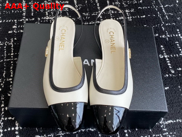 Chanel Slingbacks Lambskin and Patent Calfskin Ivory and Black Replica
