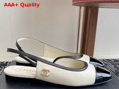 Chanel Slingbacks Lambskin and Patent Calfskin Ivory and Black Replica