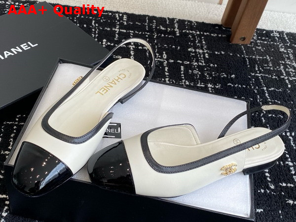 Chanel Slingbacks Lambskin and Patent Calfskin Ivory and Black Replica