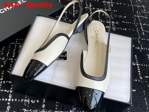 Chanel Slingbacks Lambskin and Patent Calfskin Ivory and Black Replica