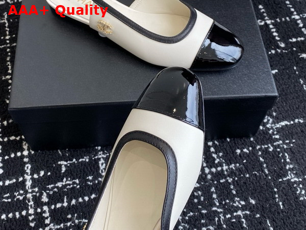 Chanel Slingbacks Lambskin and Patent Calfskin Ivory and Black Replica