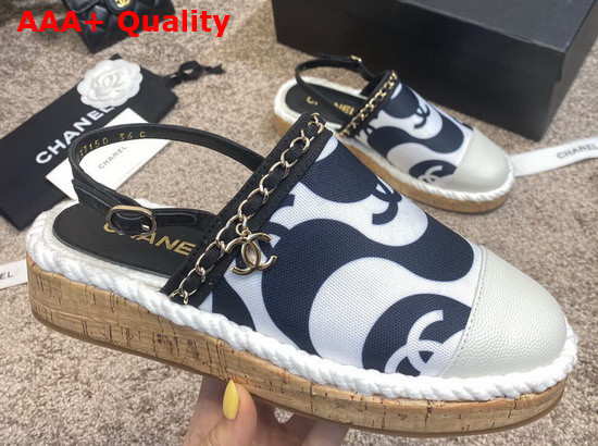 Chanel Slingbacks Printed Canvas and Ivory Grained Calfskin Replica