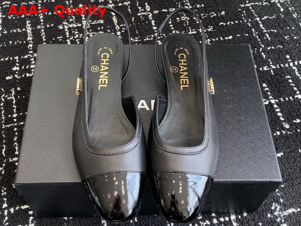 Chanel Slingbacks in Black Lambskin and Patent Calfskin Replica