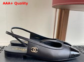 Chanel Slingbacks in Black Lambskin and Patent Calfskin Replica