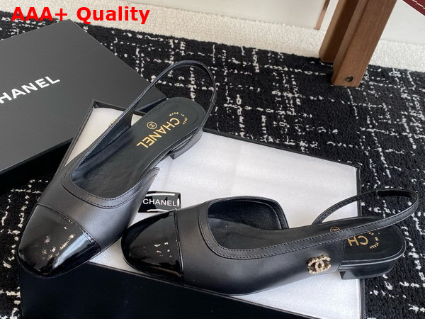 Chanel Slingbacks in Black Lambskin and Patent Calfskin Replica
