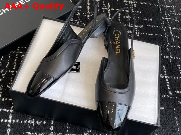 Chanel Slingbacks in Black Lambskin and Patent Calfskin Replica