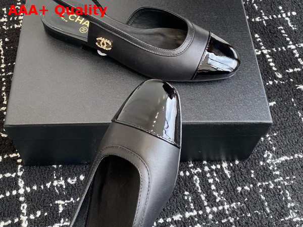 Chanel Slingbacks in Black Lambskin and Patent Calfskin Replica