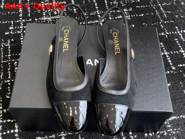 Chanel Slingbacks in Black Suede and Patent Calfskin Replica