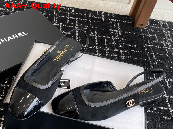 Chanel Slingbacks in Black Suede and Patent Calfskin Replica