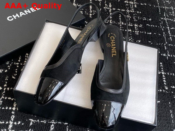 Chanel Slingbacks in Black Suede and Patent Calfskin Replica
