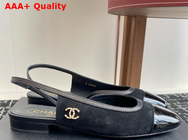 Chanel Slingbacks in Black Suede and Patent Calfskin Replica