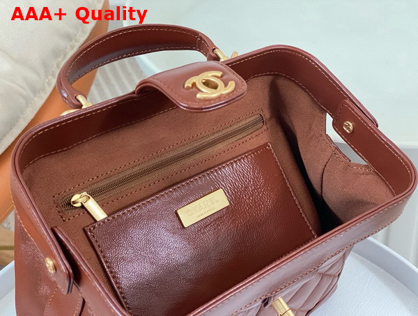 Chanel Small Bag with Top Handle Brown Shiny Lambskin Gold Tone Metal AS4959 Replica