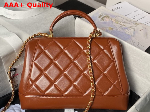 Chanel Small Bag with Top Handle in Brown Shiny Lambskin Gold Tone Metal AS4959 Replica