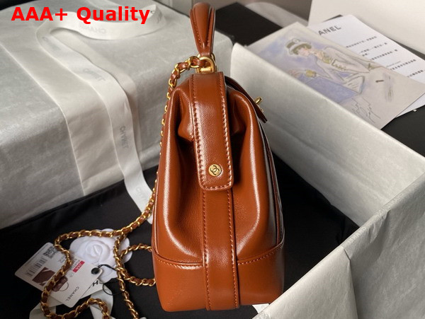 Chanel Small Bag with Top Handle in Brown Shiny Lambskin Gold Tone Metal AS4959 Replica