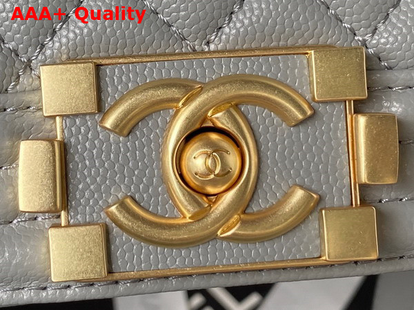 Chanel Small Boy Chanel Flap Bag with Handle Grey Grained Shiny Calfskin Gold Tone Metal A94805 Replica