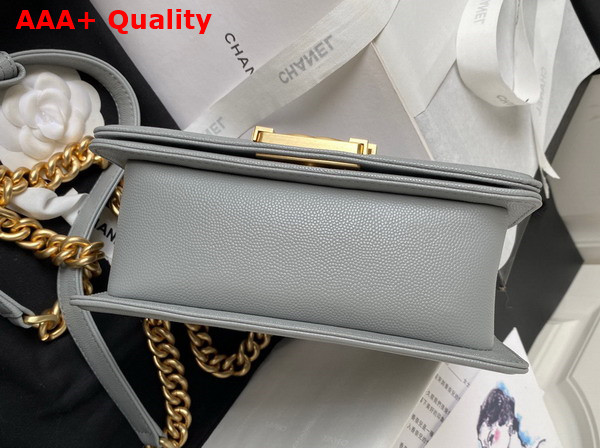 Chanel Small Boy Chanel Flap Bag with Handle Grey Grained Shiny Calfskin Gold Tone Metal A94805 Replica