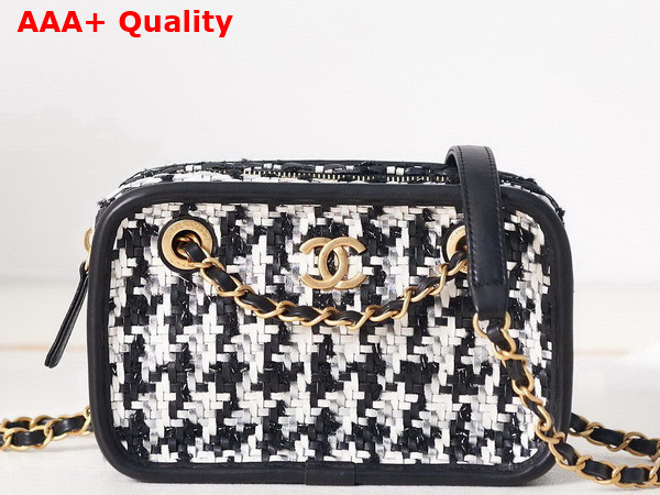 Chanel Small Camera Case Lambskin Viscose Weaving Gold Tone Metal Black White and Silver AS3768 Replica