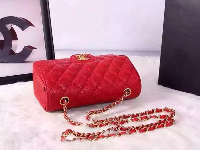 Chanel Small Caviar Flap Bag Red Gold Metal for Sale