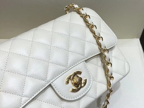 Chanel Small Caviar Flap Bag in White with Gold Metal