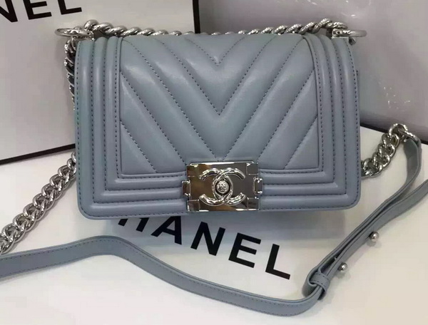 Chanel Small Chevron Le Boy Grey Calfskin for Sale