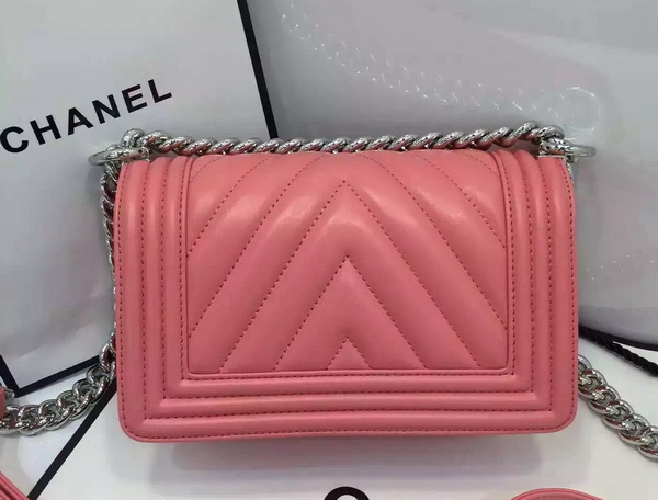 Chanel Small Chevron Le Boy Pink Calfskin for Sale