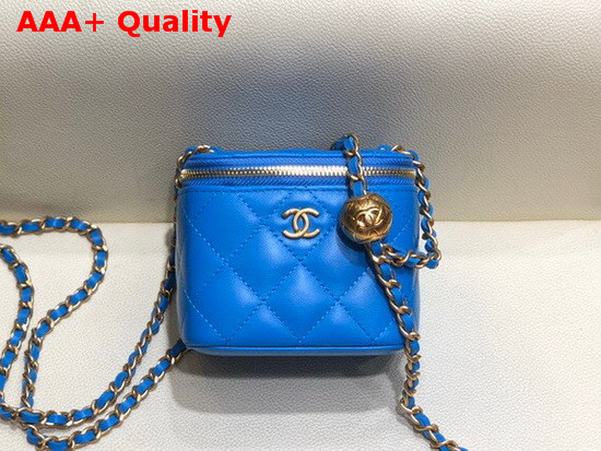 Chanel Small Classic Box with Chain Lambskin Gold Tone Metal Blue AP1447 Replica