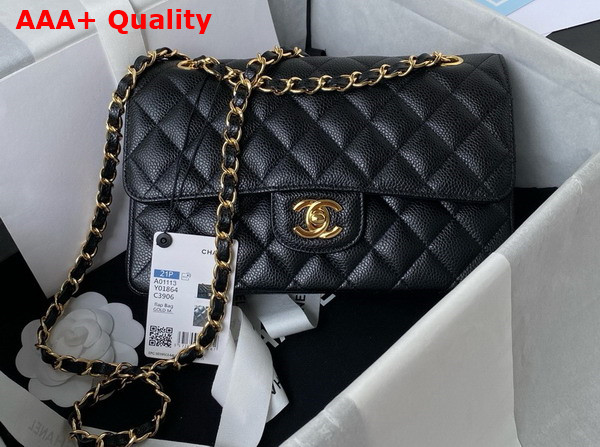 Chanel Small Classic Handbag in Black Grained Calfskin and Gold Tone Metal A01113 Replica