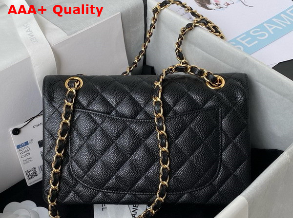Chanel Small Classic Handbag in Black Grained Calfskin and Gold Tone Metal A01113 Replica