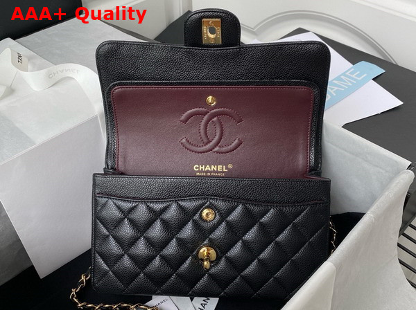 Chanel Small Classic Handbag in Black Grained Calfskin and Gold Tone Metal A01113 Replica