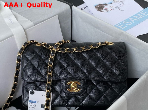 Chanel Small Classic Handbag in Black Grained Calfskin and Gold Tone Metal A01113 Replica