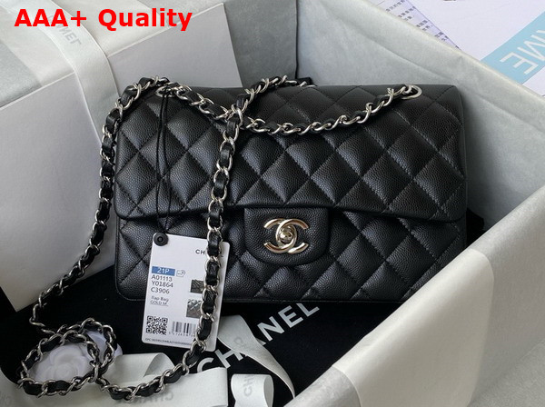 Chanel Small Classic Handbag in Black Grained Calfskin and Silver Tone Metal A01113 Replica