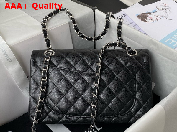 Chanel Small Classic Handbag in Black Grained Calfskin and Silver Tone Metal A01113 Replica