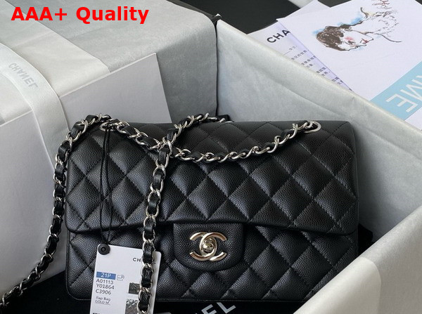 Chanel Small Classic Handbag in Black Grained Calfskin and Silver Tone Metal A01113 Replica