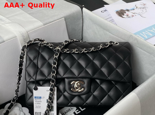Chanel Small Classic Handbag in Black Lambskin and Gold Tone Metal A01113 Replica