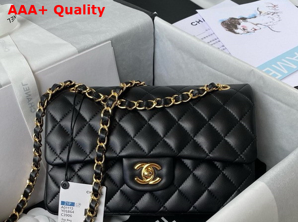 Chanel Small Classic Handbag in Black Lambskin and Gold Tone Metal A01113 Replica