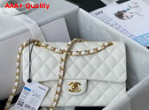 Chanel Small Classic Handbag in White Grained Calfskin and Gold Tone Metal A01113 Replica