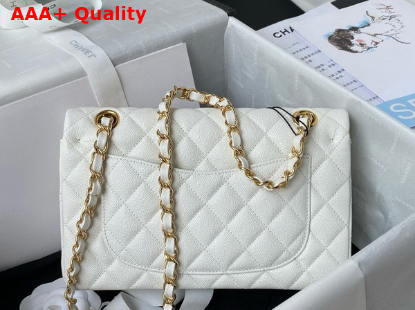 Chanel Small Classic Handbag in White Grained Calfskin and Gold Tone Metal A01113 Replica