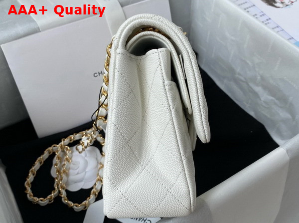 Chanel Small Classic Handbag in White Grained Calfskin and Gold Tone Metal A01113 Replica