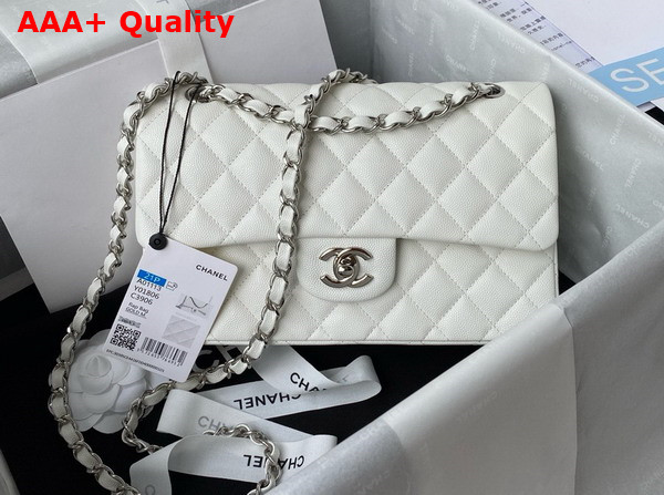 Chanel Small Classic Handbag in White Grained Calfskin and Gold Tone Metal A01113 Replica