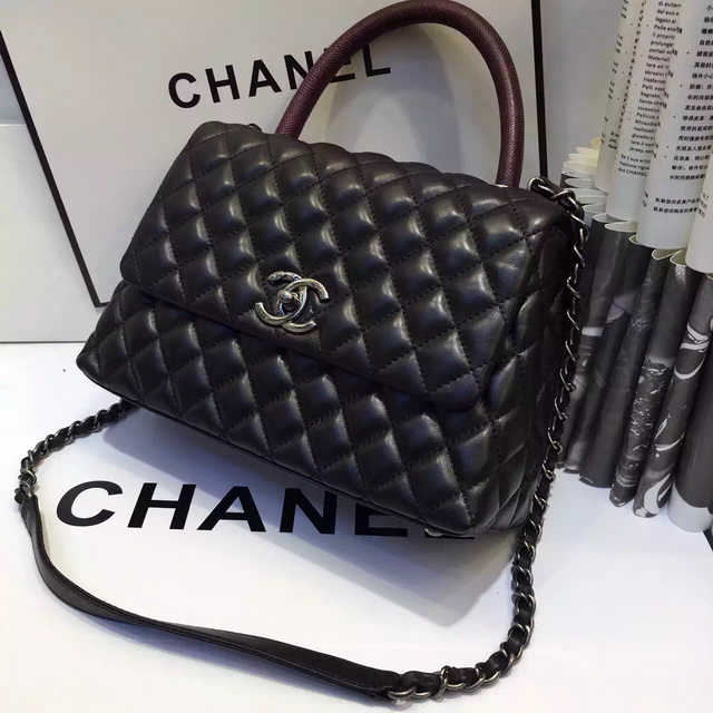 Chanel Small Coco Handle Bag Black Lambskin Lizard Handle for Sale