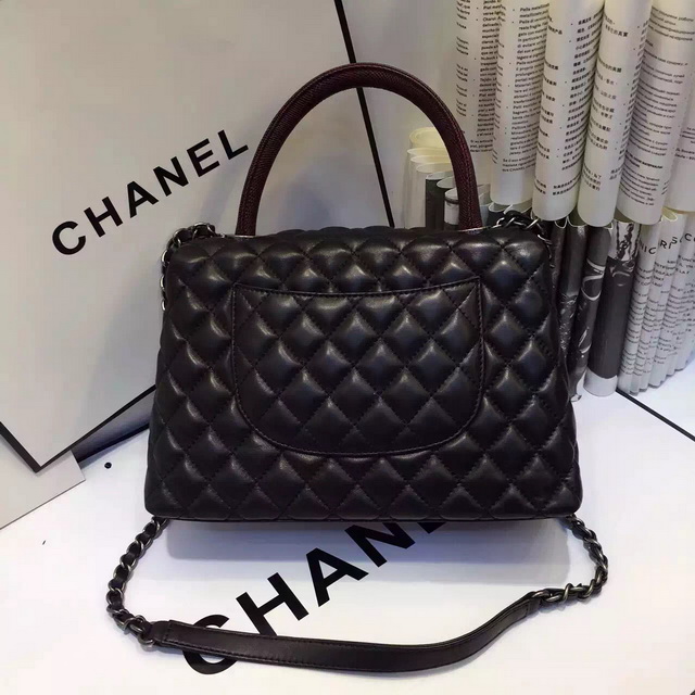 Chanel Small Coco Handle Bag Black Lambskin Lizard Handle for Sale